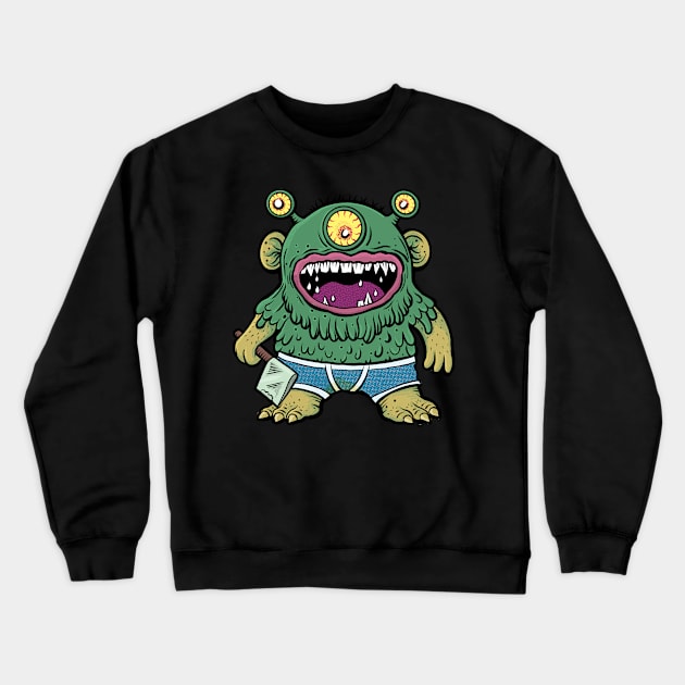 Monster In Underpants With Axe Crewneck Sweatshirt by RGB Ginger